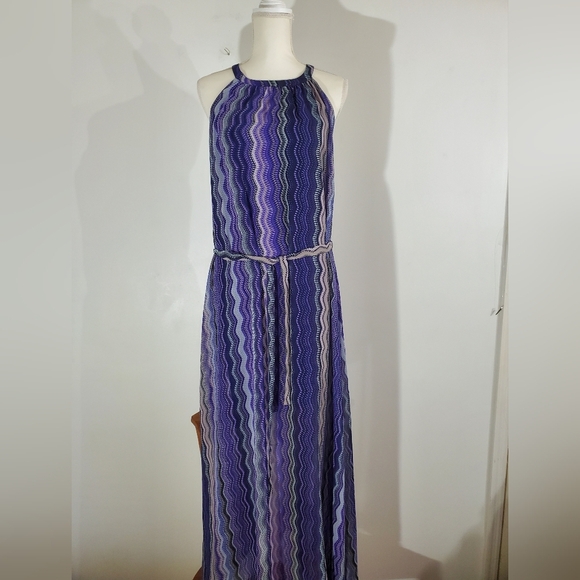 Mossimo Women's Dress Maxi Multicolor Purple High Neck Straps Size Med - Picture 1 of 10